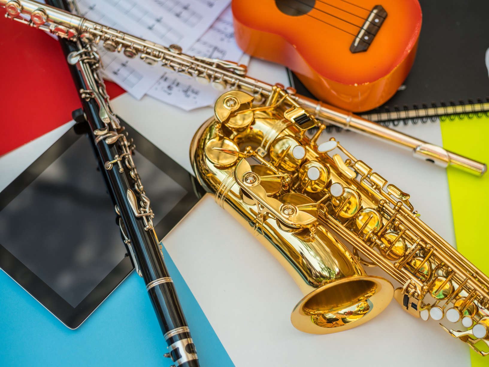 Student band musical instruments variety